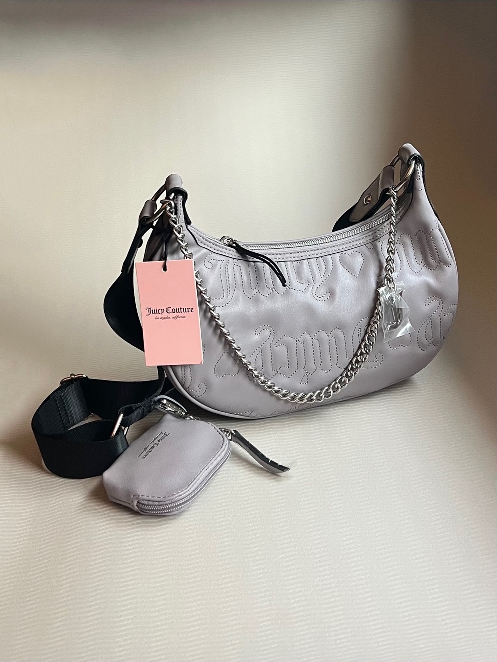Juicy Couture Quilted Puff Half Moon Crossbody – Grey NWT